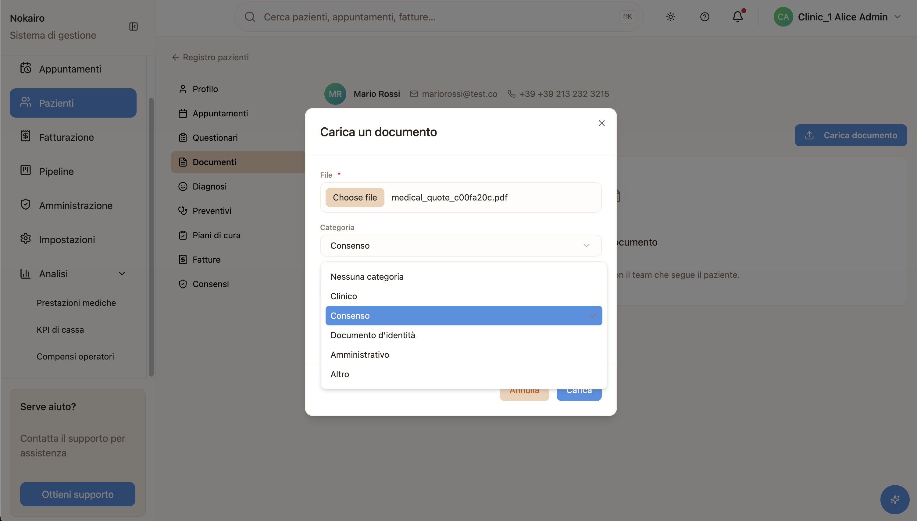 Choosing a category for the document being uploaded.